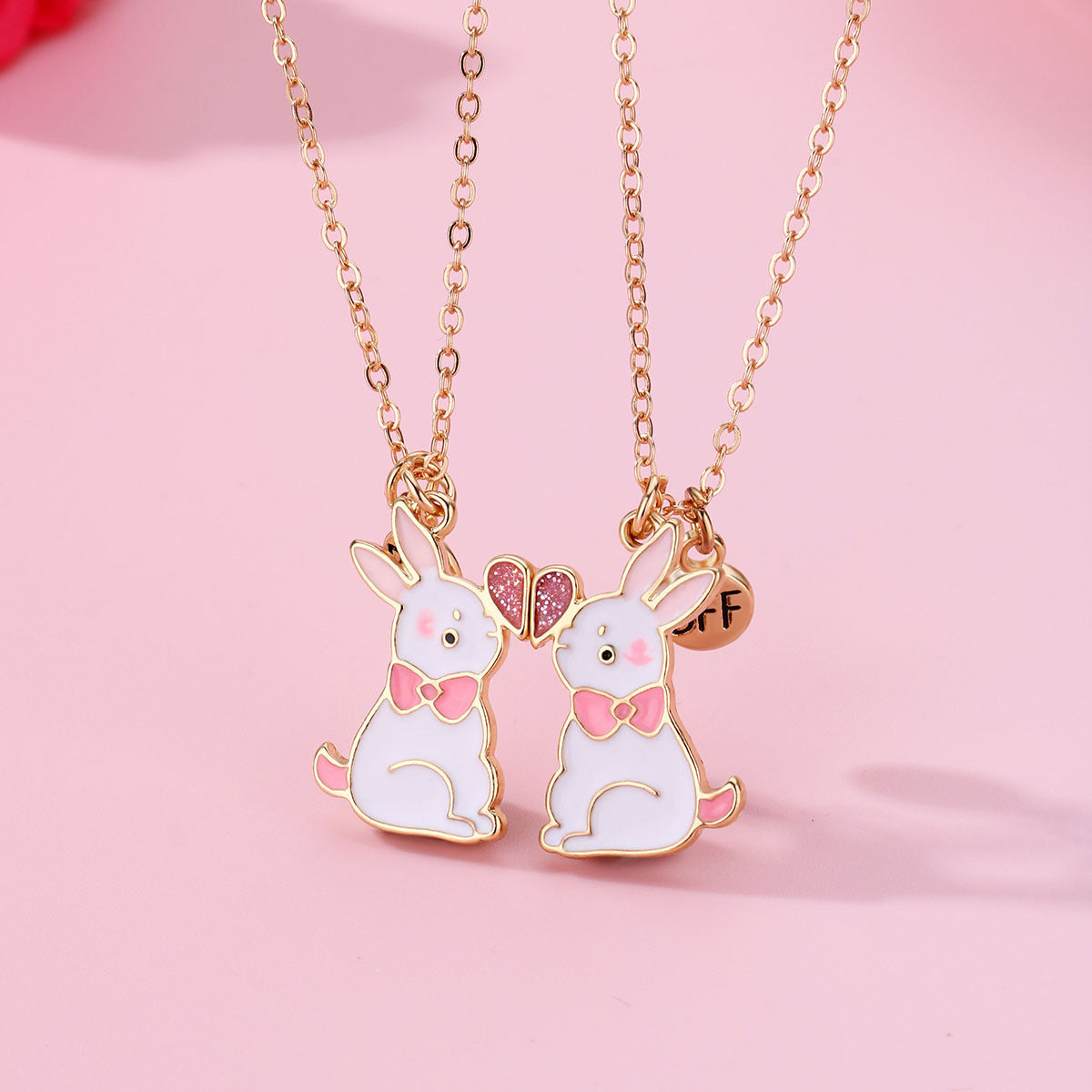 Cute BFF bunny necklace for girls with pink rabbit pendant gift jewelry