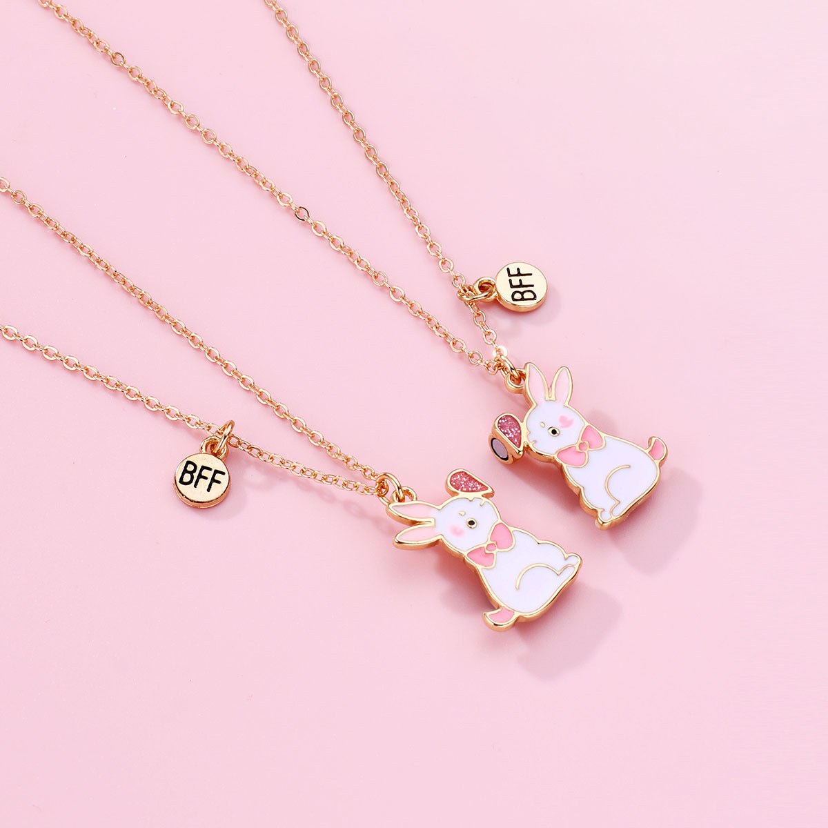 BFF Bunny Friendship Necklaces for Girls – Cute Pink Rabbit Pendant Matching Jewelry Set