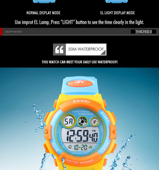 Boys Digital Sport Watch – Waterproof, LED Backlight, Stopwatch, Alarm, Fashion PU Strap (Ages 6+) (Copy)