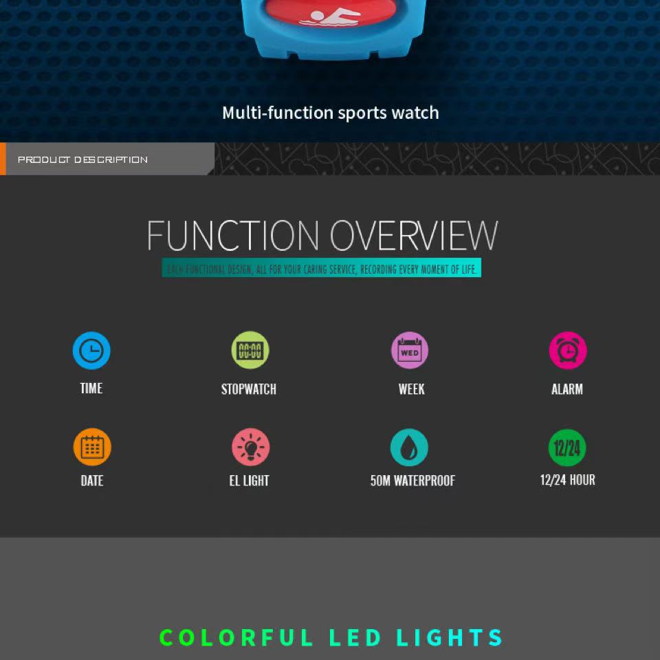 Girls Digital Sport Watch – Waterproof, LED Backlight, Stopwatch, Alarm, Fashion PU Strap (Ages 6+)