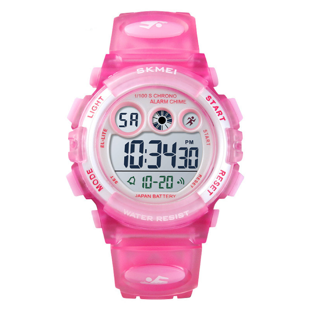 Girls Digital Sport Watch – 50M Waterproof, LED Backlight, Stopwatch, Pink Design