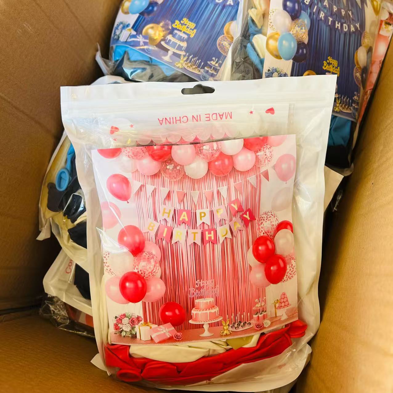 Happy Birthday Balloon Decoration Set – Blue & Pink Party Backdrop Kit with Banner, Glue Dots & Balloon Strip