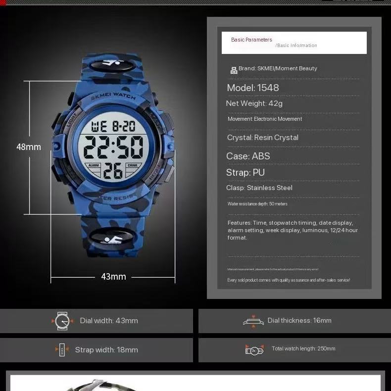 Boys Digital Sport Watch – Waterproof, LED Backlight, Alarm, Stopwatch, Date Display, Durable PU Strap