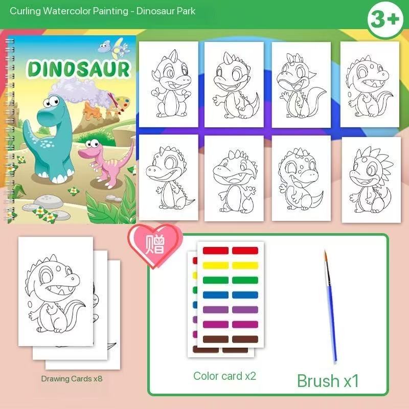 Kids Watercolor Painting Book Set – 8 Themes (Animals, Vehicles, Space & More) | 8 Drawing Cards + 2 Color Cards + 1 Brush | Ages 3+ Travel Art Kit