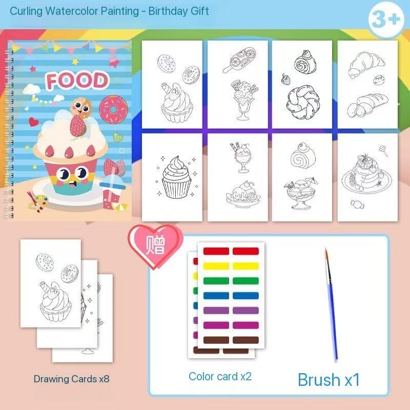 Kids Watercolor Painting Book Set – 8 Themes (Animals, Vehicles, Space & More) | 8 Drawing Cards + 2 Color Cards + 1 Brush | Ages 3+ Travel Art Kit