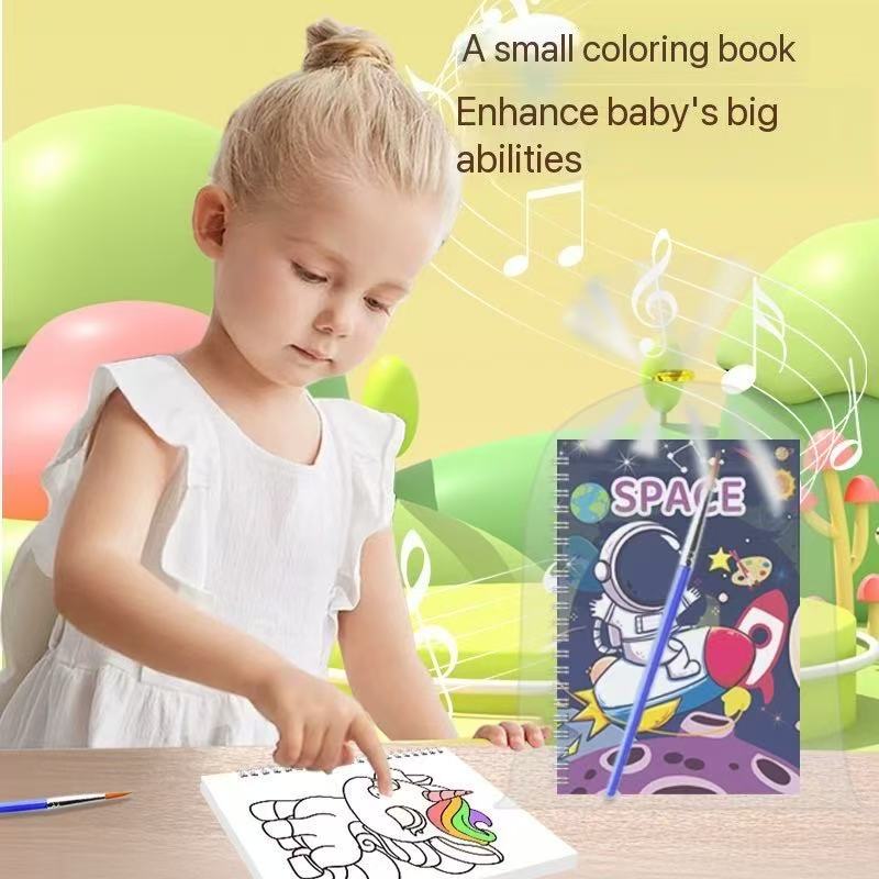 Kids Watercolor Painting Book Set – 8 Themes (Animals, Vehicles, Space & More) | 8 Drawing Cards + 2 Color Cards + 1 Brush | Ages 3+ Travel Art Kit