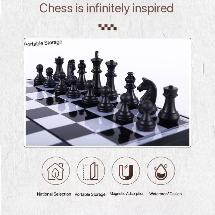 Large Portable Magnetic Chess Set – Folding 33cm International Chess Board Game for Kids & Adults with Storage Box