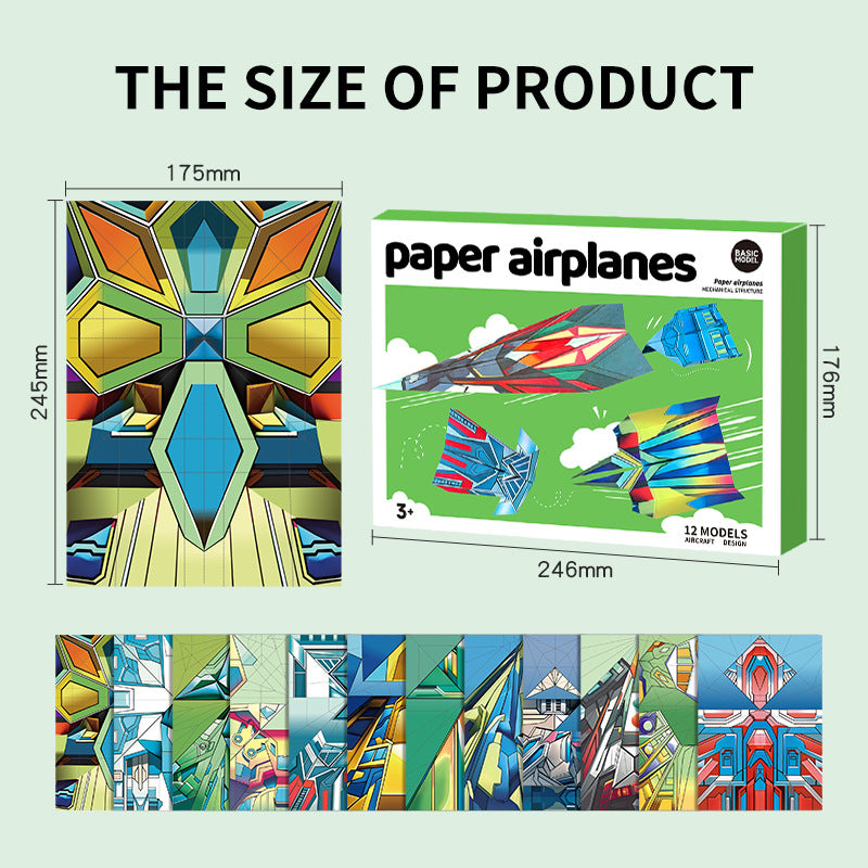 3D Origami Paper Airplane Kit for Kids – 36 Sheets, 12 Models, DIY Folding Craft Toy