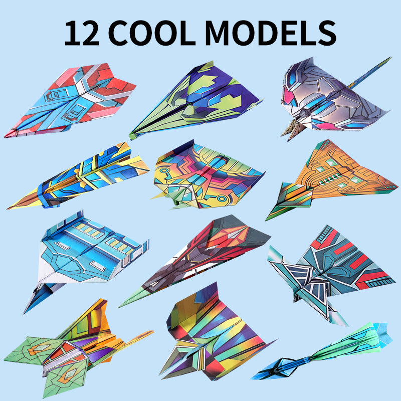 3D Origami Paper Airplane Kit for Kids – 36 Sheets, 12 Models, DIY Folding Craft Toy