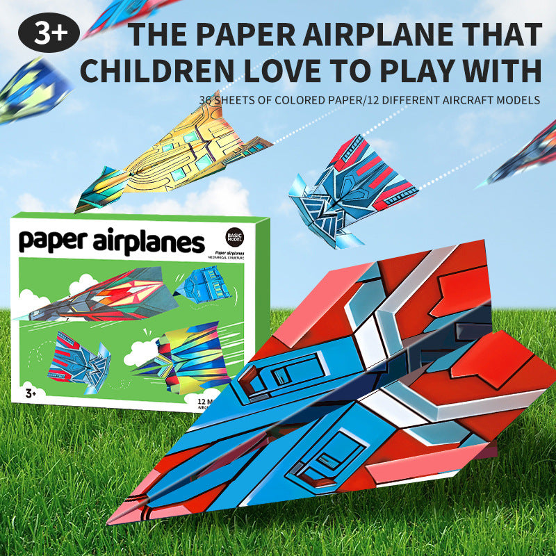 3D Origami Paper Airplane Kit for Kids with 36 Sheets and 12 Folding Models – DIY Craft Toy, Certified Safe Materials