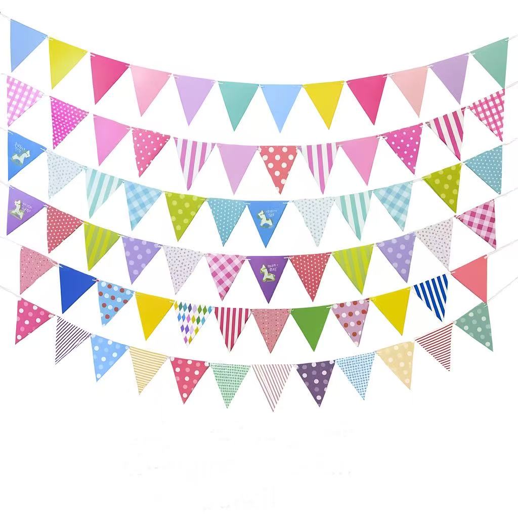 riangle Paper Bunting Banner – Party Garland Flags for Birthday, Baby Shower & Classroom Décor