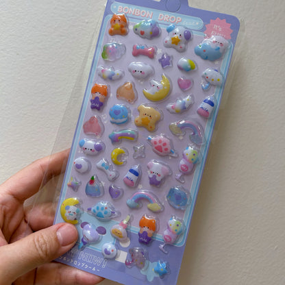 Cute 3D Puffy Stickers Sheet – Kawaii Animals & Sweets Bubble Stickers for Kids