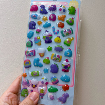 Cute 3D Puffy Stickers Sheet – Kawaii Animals & Sweets Bubble Stickers for Kids