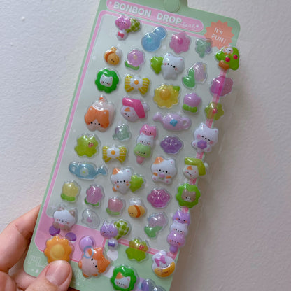 Cute 3D Puffy Stickers Sheet – Kawaii Animals & Sweets Bubble Stickers for Kids