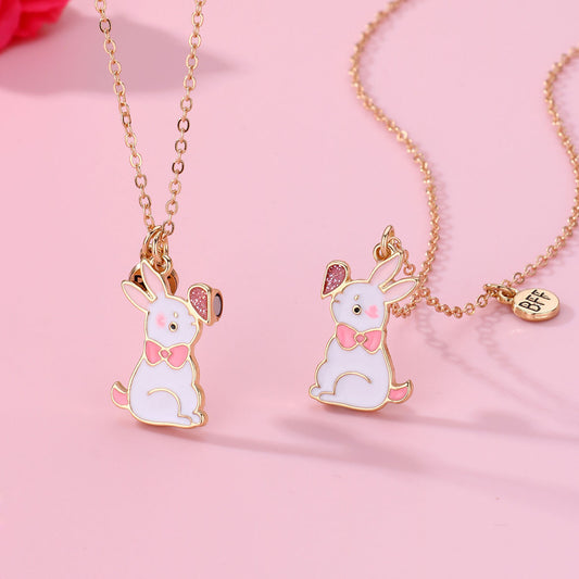 BFF Bunny Friendship Necklaces for Girls – Cute Pink Rabbit Pendant Matching Jewelry Set