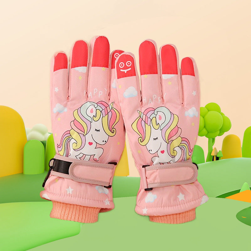 Girls Winter Ski Gloves Unicorn & Astronaut Pink Purple