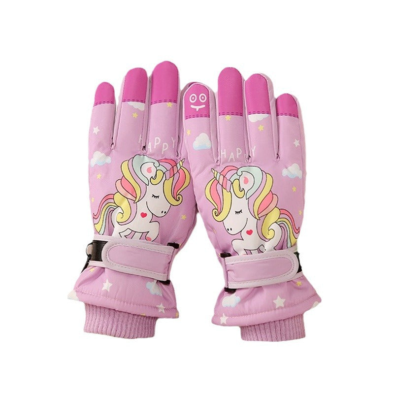 Girls Winter Ski Gloves Unicorn & Astronaut Pink Purple