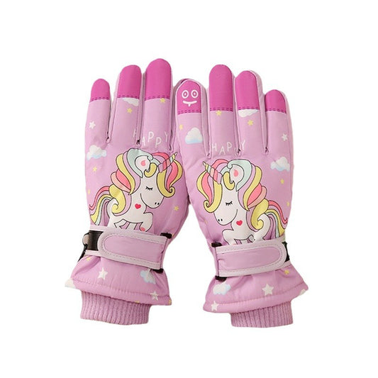 Girls Winter Ski Gloves Unicorn & Astronaut Pink Purple