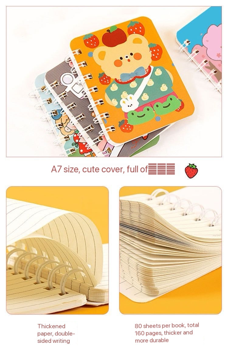 A7 Mini Spiral Notebook – Cute Cartoon Cover, 80 Pages, Pocket Size Journal for Kids & School