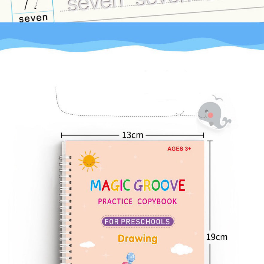 Magic Groove Reusable Handwriting Practice Copybook Set (4 Books with Pen and Refills)