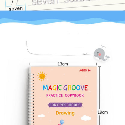 Magic Groove Reusable Handwriting Practice Copybook Set (4 Books with Pen and Refills)