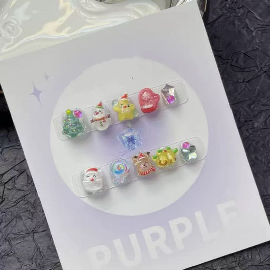 Handmade Kids Press-On Nails Gift Box | 3D Cartoon & Crystal Designs | Full Nail Kit for Girls