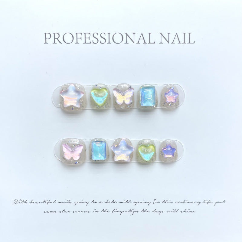 Handmade Kids Press-On Nails Gift Box | 3D Cartoon & Crystal Designs | Full Nail Kit for Girls