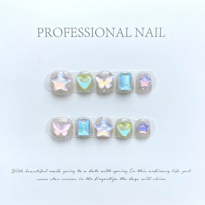 Handmade Kids Press-On Nails Gift Box | 3D Cartoon & Crystal Designs | Full Nail Kit for Girls