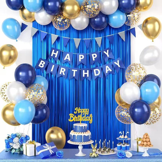 Happy Birthday Balloon Decoration Set – Blue & Pink Party Backdrop Kit with Banner, Glue Dots & Balloon Strip