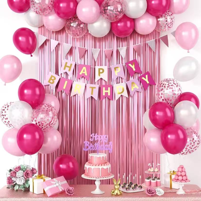Happy Birthday Balloon Decoration Set – Blue & Pink Party Backdrop Kit with Banner, Glue Dots & Balloon Strip