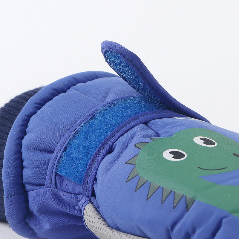 Cute Dino Kids Winter Mittens – Waterproof, Windproof, Warm Fleece Gloves for Toddlers & Children