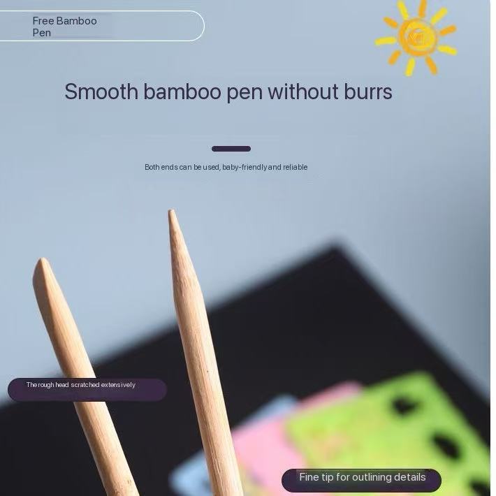 Kids Scratch Art Paper Set | Rainbow Scratch Pads with Bamboo Pens & Stencils | Creative Drawing Kit