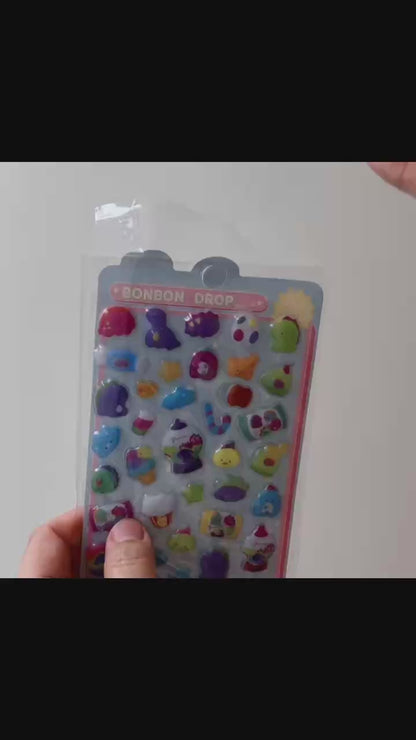 Cute 3D Puffy Stickers Sheet – Kawaii Animals & Sweets Bubble Stickers for Kids
