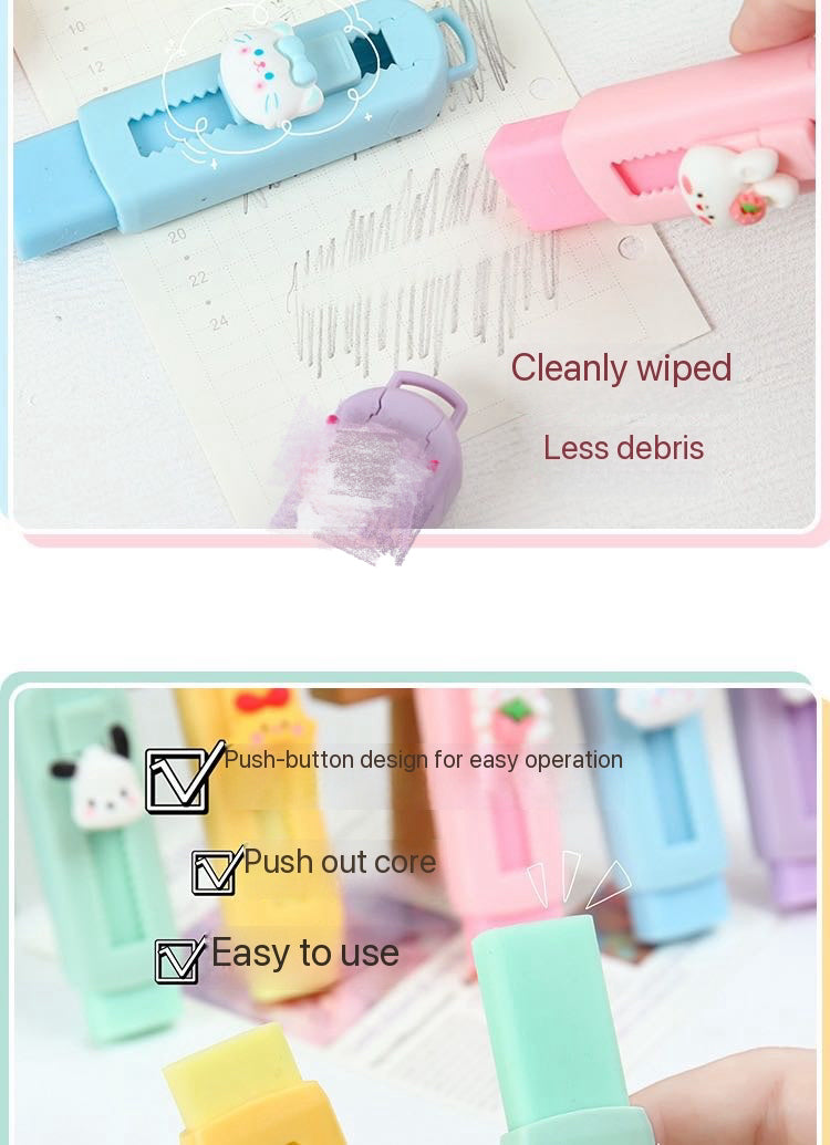 Push Button Retractable Eraser – Cute Animal Pencil Eraser for School