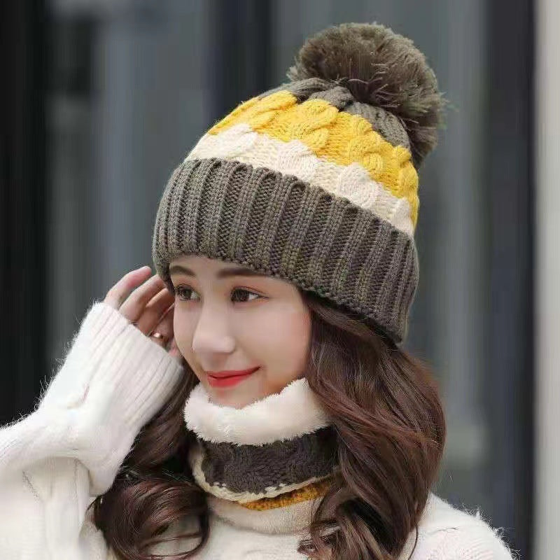 Winter Knit Beanie Hat & Scarf Set with Fleece Lining