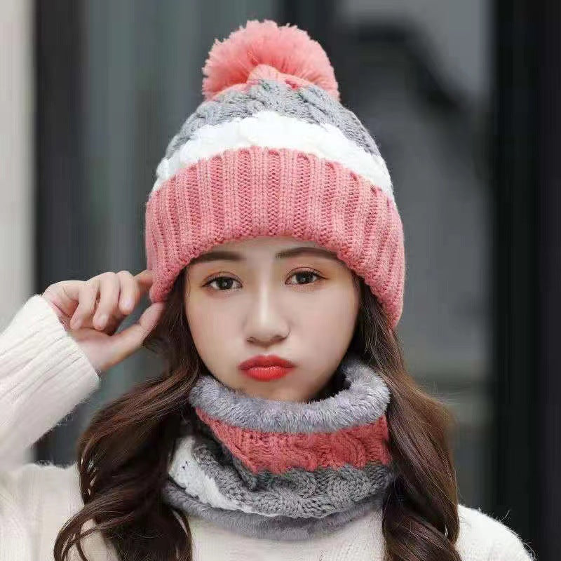 Winter Knit Beanie Hat & Scarf Set with Fleece Lining