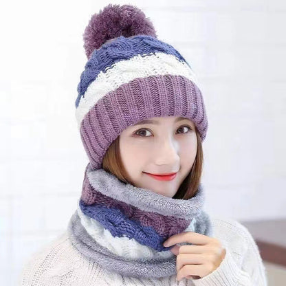 Winter Knit Beanie Hat & Scarf Set with Fleece Lining